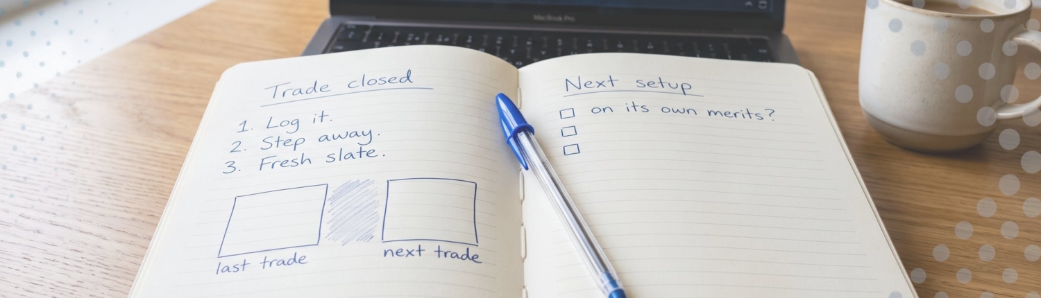 A trading journal listing a reset ritual: log it, step away, fresh slate