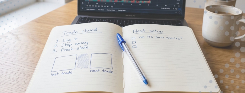 A trading journal listing a reset ritual: log it, step away, fresh slate