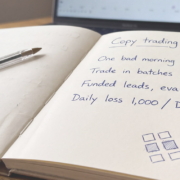 10 Rules for Copy Trading Across Multiple Prop Firms – hero Handwritten journal page headed Copy trading rules: one bad morning x 10 accounts, batches of 5 to 10, funded leads and evals follow, daily loss 1,000 with the 1,500 DPT circled.